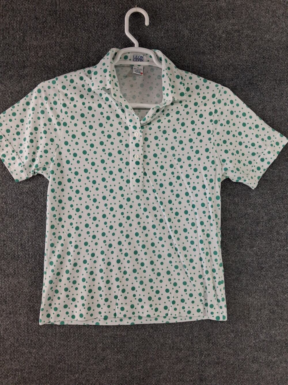 Vintage Leon Levin Polo Shirt Womens Medium White Polka Dot Golf